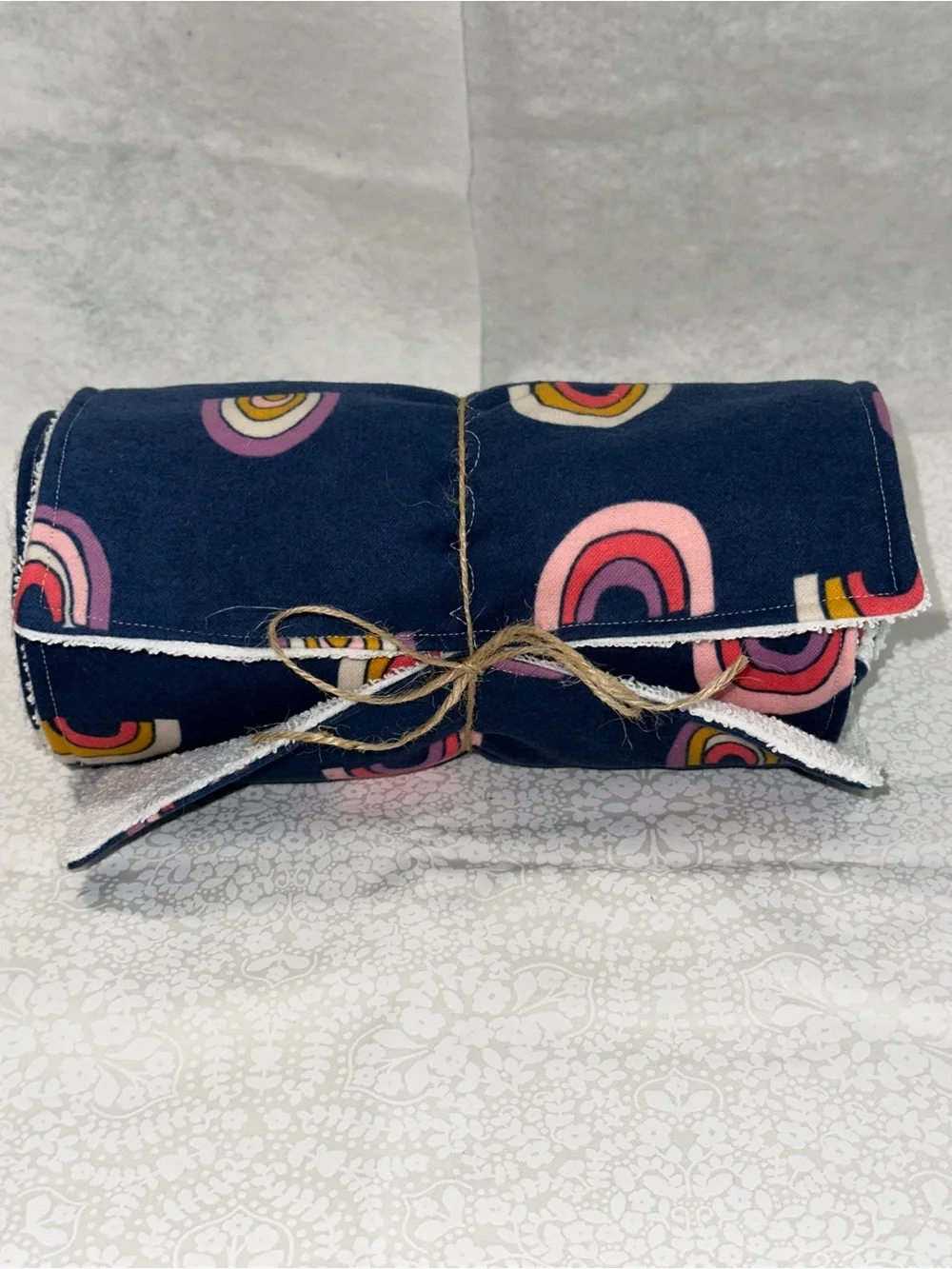 NEW! Handmade NoPaper Hand Towels Navy Pink Retro Arc Terry Cloth Roll 7pc - Picture 3 of 8